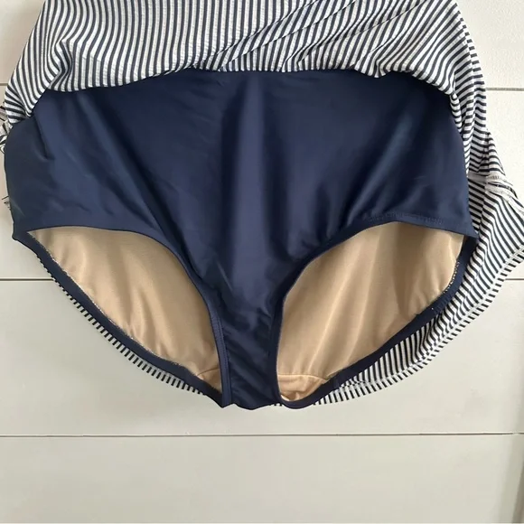 CACIQUE SWIM 18 blue striped ruffle top and bottom woman Tankini coastal - Picture 5 of 12